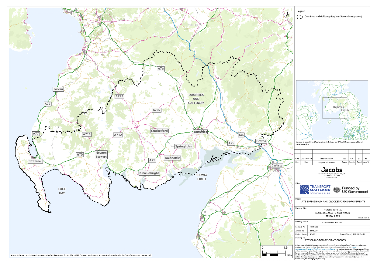 A figure showing the boundaries of the second study area for Material Assets and Waste on a map.